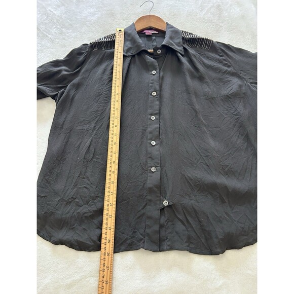 Line & Dot Womens Shirt Small Silk Edgy Statement Embellished Studded Epaulette - Picture 6 of 10